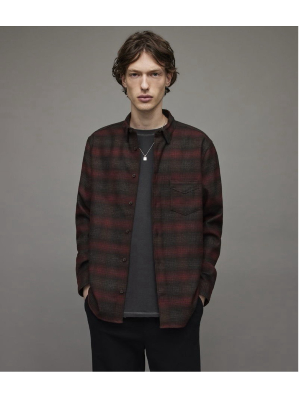 ALLSAINTS Newhalen Long Sleeve Check Shirt Men’s XL Relaxed Wool Blend Plaid